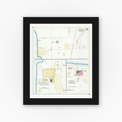 Old map wall art mockup — black gallery frame with white mat — Sanborn Fire Insurance Map from Houghton, Houghton County, Michigan (1908), Sheet #0013