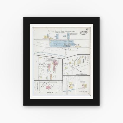 Old map wall art mockup — black gallery frame with white mat — Sanborn Fire Insurance Map from Mankato, Blue Earth County, Minnesota (1889), Sheet #0017