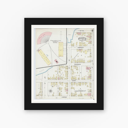 Old map wall art mockup — black gallery frame with white mat — Sanborn Fire Insurance Map from Portsmouth, Independent Cities, Virginia (1888), Sheet #0002