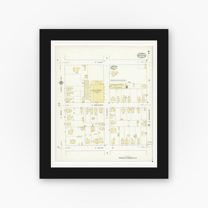 Old map wall art mockup — black gallery frame with white mat — Sanborn Fire Insurance Map from Kinston, Lenoir County, North Carolina (1914), Sheet #0007