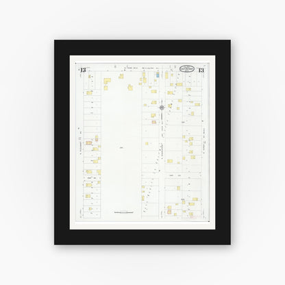 Old map wall art mockup — black gallery frame with white mat — Sanborn Fire Insurance Map from East Detroit, Macomb County, Michigan (1931), Sheet #0013