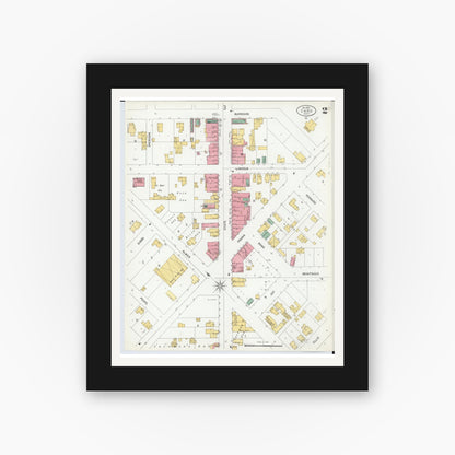 Old map wall art mockup — black gallery frame with white mat — Sanborn Fire Insurance Map from Caro, Tuscola County, Michigan (1900), Sheet #0002
