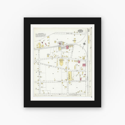 Old map wall art mockup — black gallery frame with white mat — Sanborn Fire Insurance Map from Warsaw, Duplin County, North Carolina (1921), Sheet #0002