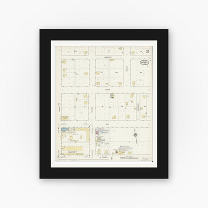 Old map wall art mockup — black gallery frame with white mat — Sanborn Fire Insurance Map from Merkel, Taylor County, Texas (1914), Sheet #0003