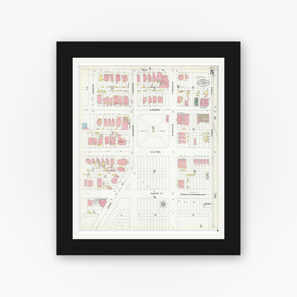 Old map wall art mockup — black gallery frame with white mat — Sanborn Fire Insurance Map from El Paso, El Paso County, Texas (1902), Sheet #0005