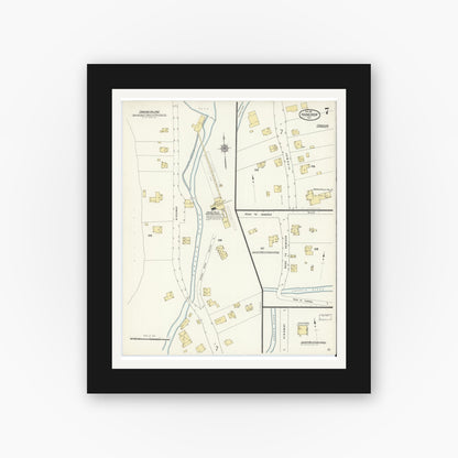 Old map wall art mockup — black gallery frame with white mat — Sanborn Fire Insurance Map from Hancock, Delaware County, New York (1911), Sheet #0007