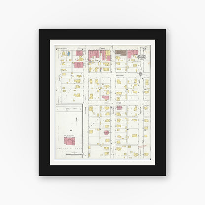 Old map wall art mockup — black gallery frame with white mat — Sanborn Fire Insurance Map from Boswell, Benton County, Indiana (1921), Sheet #0003