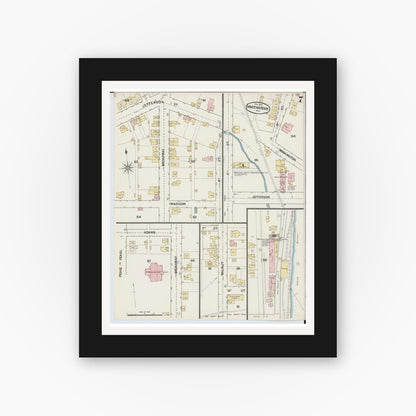 Old map wall art mockup — black gallery frame with white mat — Sanborn Fire Insurance Map from Martins Ferry, Belmont County, Ohio (1890), Sheet #0007