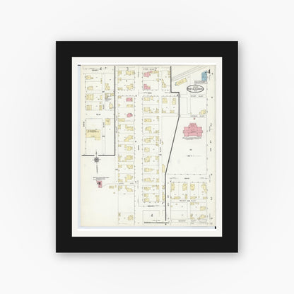 Old map wall art mockup — black gallery frame with white mat — Sanborn Fire Insurance Map from West Alexandria, Preble County, Ohio (1912), Sheet #0004