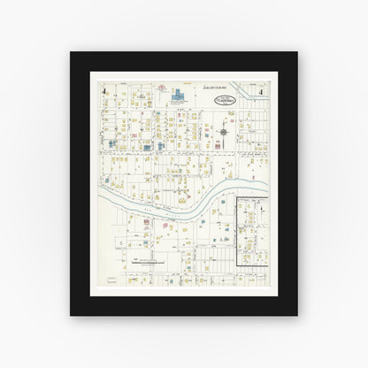 Old map wall art mockup — black gallery frame with white mat — Sanborn Fire Insurance Map from Fort Lauderdale, Broward County, Florida (1924), Sheet #0004