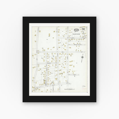 Old map wall art mockup — black gallery frame with white mat — Sanborn Fire Insurance Map from Reading, Middlesex County, Massachusetts (1918), Sheet #0010