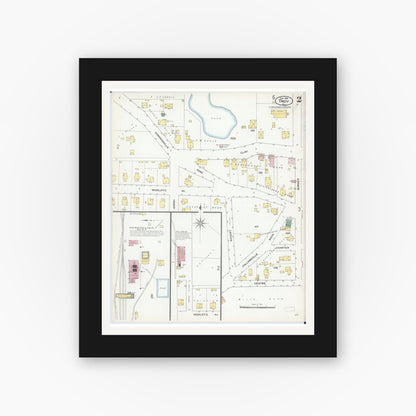 Old map wall art mockup — black gallery frame with white mat — Sanborn Fire Insurance Map from Troy, Madison County, Illinois (1909), Sheet #0002