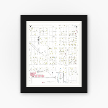 Old map wall art mockup — black gallery frame with white mat — Sanborn Fire Insurance Map from Rockford, Floyd County, Iowa (1948), Sheet #0004