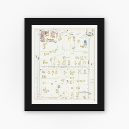 Old map wall art mockup — black gallery frame with white mat — Sanborn Fire Insurance Map from Greenfield, Franklin County, Massachusetts (1896), Sheet #0007