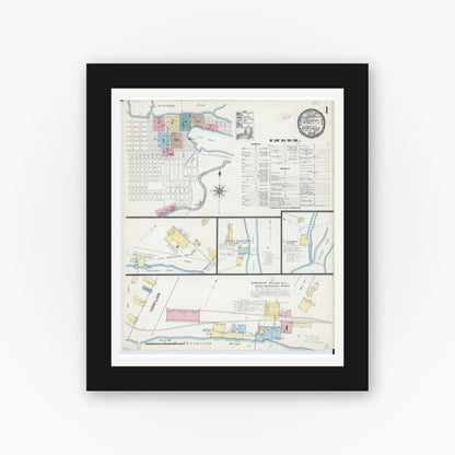 Old map wall art mockup — black gallery frame with white mat — Sanborn Fire Insurance Map from Hastings, Dakota County, Minnesota (1891) - Complete Map Set