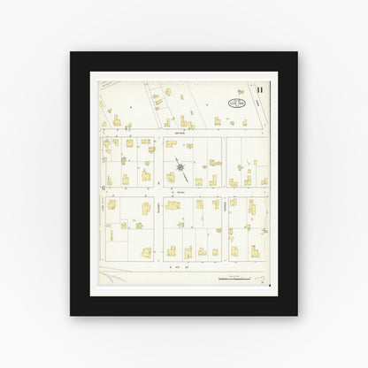 Old map wall art mockup — black gallery frame with white mat — Sanborn Fire Insurance Map from Live Oak, Suwanee County, Florida (1912), Sheet #0011