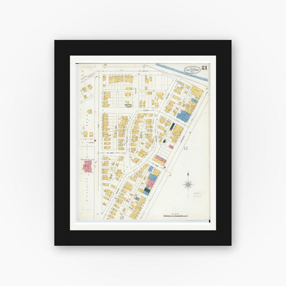 Old map wall art mockup — black gallery frame with white mat — Sanborn Fire Insurance Map from Sault Sainte Marie, Chippewa County, Michigan (1906), Sheet #0021