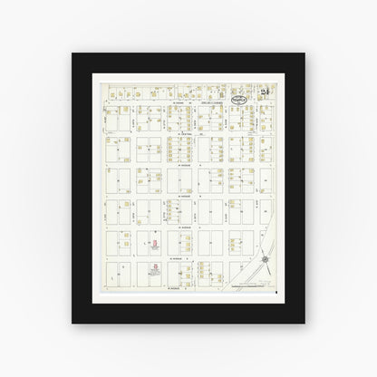 Old map wall art mockup — black gallery frame with white mat — Sanborn Fire Insurance Map from Temple, Bell County, Texas (1915), Sheet #0024