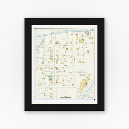 Old map wall art mockup — black gallery frame with white mat — Sanborn Fire Insurance Map from Niles, Trumbull County, Ohio (1898), Sheet #0008