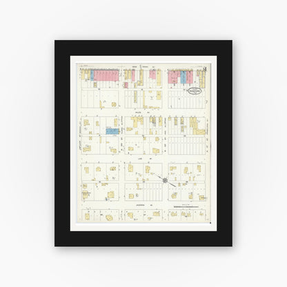 Old map wall art mockup — black gallery frame with white mat — Sanborn Fire Insurance Map from Hereford, Deaf Smith County, Texas (1913), Sheet #0004