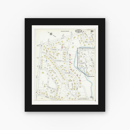 Old map wall art mockup — black gallery frame with white mat — Sanborn Fire Insurance Map from Winchester, Middlesex County, Massachusetts (1916), Sheet #0010