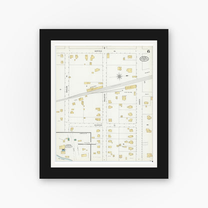 Old map wall art mockup — black gallery frame with white mat — Sanborn Fire Insurance Map from Dundee, Yates County, New York (1904), Sheet #0006