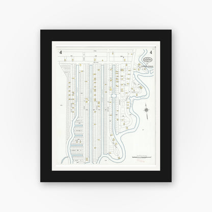 Old map wall art mockup — black gallery frame with white mat — Sanborn Fire Insurance Map from Seaford, Nassau County, New York (1927), Sheet #0004