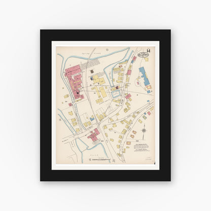 Old map wall art mockup — black gallery frame with white mat — Sanborn Fire Insurance Map from Bellefonte, Centre County, Pennsylvania (1922), Sheet #0014