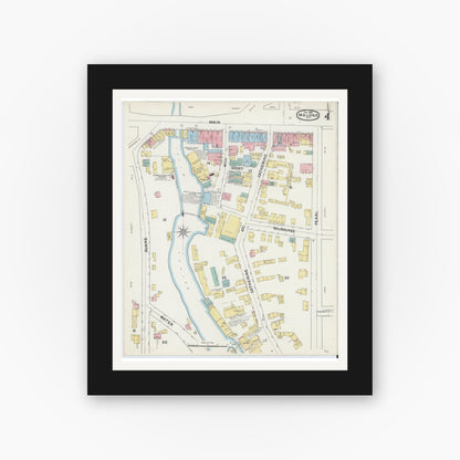 Old map wall art mockup — black gallery frame with white mat — Sanborn Fire Insurance Map from Malone, Franklin County, New York (1892), Sheet #0004