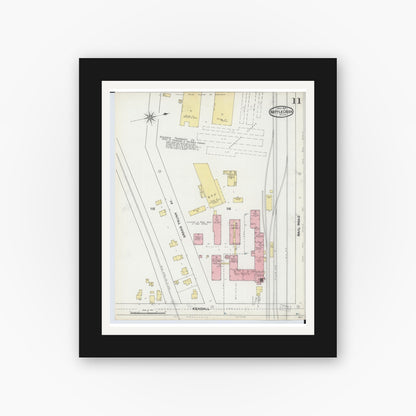 Old map wall art mockup — black gallery frame with white mat — Sanborn Fire Insurance Map from Battle Creek, Calhoun County, Michigan (1892), Sheet #0011