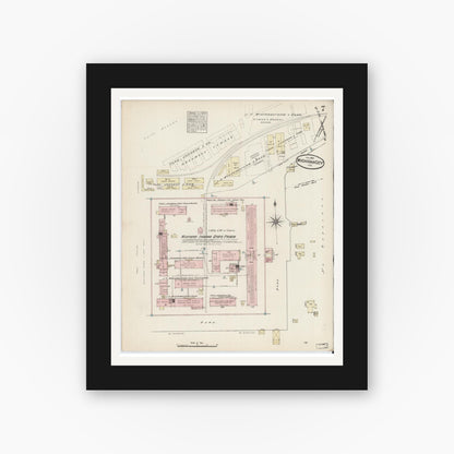 Old map wall art mockup — black gallery frame with white mat — Sanborn Fire Insurance Map from Michigan City, La Porte  County, Indiana (1884), Sheet #0007