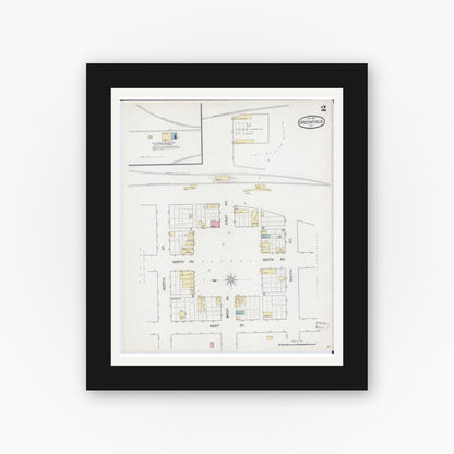 Old map wall art mockup — black gallery frame with white mat — Sanborn Fire Insurance Map from Greenfield, Dade County, Missouri (1892), Sheet #0002