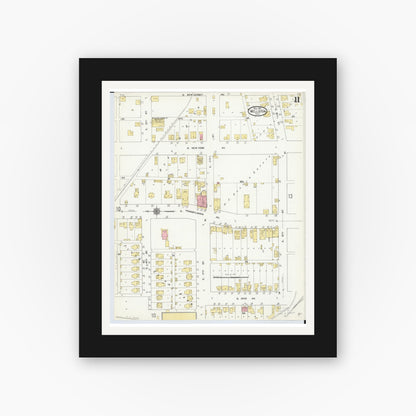 Old map wall art mockup — black gallery frame with white mat — Sanborn Fire Insurance Map from Wellston, Jackson County, Ohio (1911), Sheet #0011