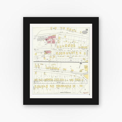 Old map wall art mockup — black gallery frame with white mat — Sanborn Fire Insurance Map from Aurora, Dearborn County, Indiana (1917), Sheet #0011