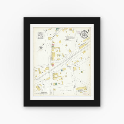 Old map wall art mockup — black gallery frame with white mat — Sanborn Fire Insurance Map from Closter, Bergen County, New Jersey (1908) - Complete Map Set