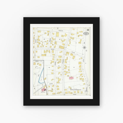 Old map wall art mockup — black gallery frame with white mat — Sanborn Fire Insurance Map from Gardner, Worcester County, Massachusetts (1905), Sheet #0011