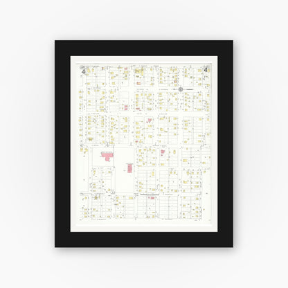 Old map wall art mockup — black gallery frame with white mat — Sanborn Fire Insurance Map from Lamesa, Dawson County, Texas (1932), Sheet #0004