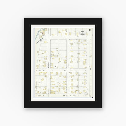 Old map wall art mockup — black gallery frame with white mat — Sanborn Fire Insurance Map from Alpena, Alpena County, Michigan (1910), Sheet #0009