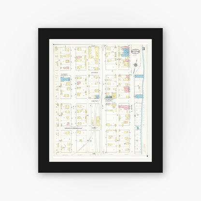 Old map wall art mockup — black gallery frame with white mat — Sanborn Fire Insurance Map from Bellevue, Jackson County, Iowa (1914), Sheet #0003