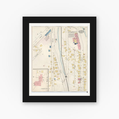 Old map wall art mockup — black gallery frame with white mat — Sanborn Fire Insurance Map from Aurora, Dearborn County, Indiana (1935), Sheet #0005