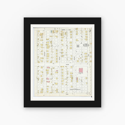 Old map wall art mockup — black gallery frame with white mat — Sanborn Fire Insurance Map from Nelsonville, Athens County, Ohio (1900), Sheet #0007