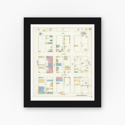 Old map wall art mockup — black gallery frame with white mat — Sanborn Fire Insurance Map from Childress, Childress County, Texas (1907), Sheet #0004