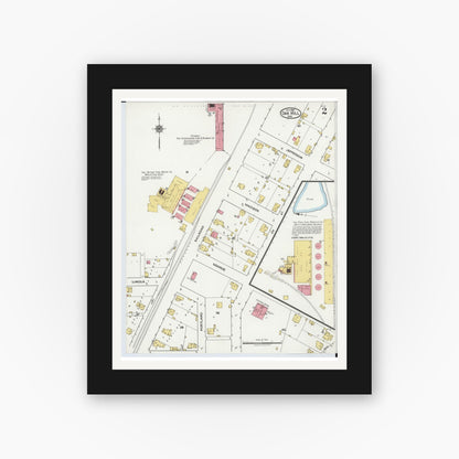 Old map wall art mockup — black gallery frame with white mat — Sanborn Fire Insurance Map from Oak Hill, Jackson County, Ohio (1921), Sheet #0002