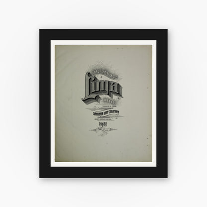 Old map wall art mockup — black gallery frame with white mat — Sanborn Fire Insurance Map from Lima, Allen County, Ohio (1911), Sheet #0001