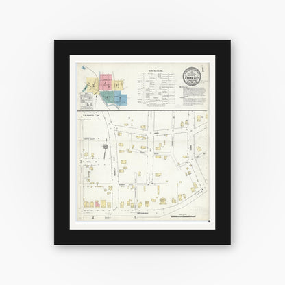 Old map wall art mockup — black gallery frame with white mat — Sanborn Fire Insurance Map from Evans City, Butler County, Pennsylvania (1912), Sheet #0001