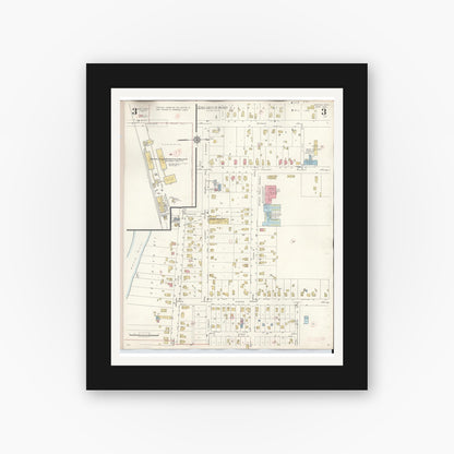 Old map wall art mockup — black gallery frame with white mat — Sanborn Fire Insurance Map from Dundee, Monroe County, Michigan (1949), Sheet #0003