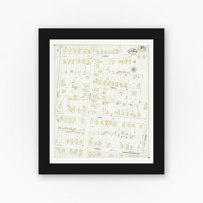 Old map wall art mockup — black gallery frame with white mat — Sanborn Fire Insurance Map from Mount Vernon, Jefferson County, Illinois (1908), Sheet #0010