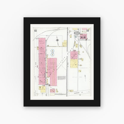 Old map wall art mockup — black gallery frame with white mat — Sanborn Fire Insurance Map from Waukegan, Lake County, Illinois (1924), Sheet #0015