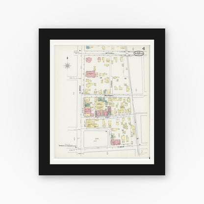 Old map wall art mockup — black gallery frame with white mat — Sanborn Fire Insurance Map from Norwich, Chenango County, New York (1892), Sheet #0004