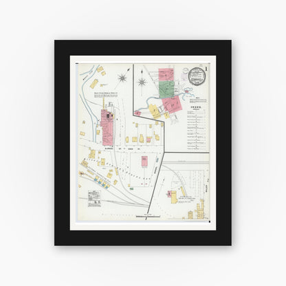 Old map wall art mockup — black gallery frame with white mat — Sanborn Fire Insurance Map from Cedarville, Greene County, Ohio (1901), Sheet #0001